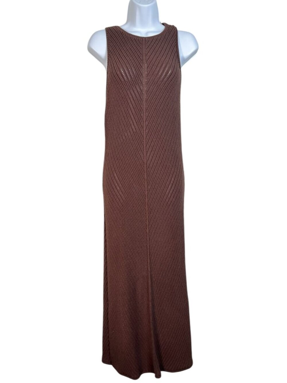 DISSH Bloom Chocolate Crochet Maxi Dress Knit Fitted Sleeveless Brown Large - Picture 3 of 14